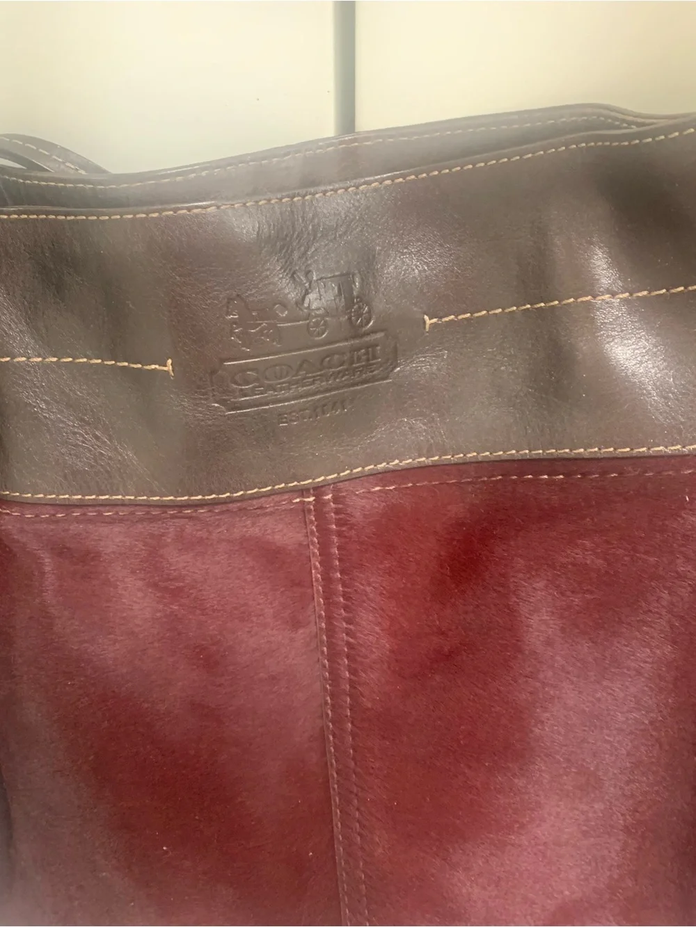 Rare Coach Haraiko Burgundy and Dark Brown Leather Hobo Shoulder Bag